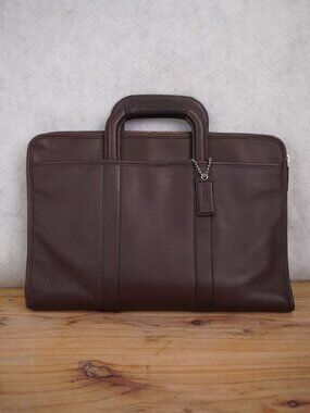 Vintage Coach Slim Leather Briefcase F70847 Dark Brown Laptop Bag Office Commute